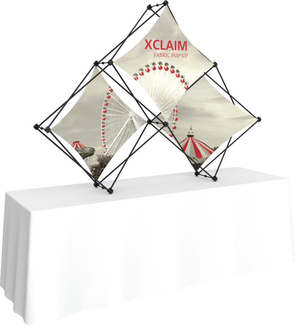 Xclaim 8ft Tabletop 3 Quad Pyramid Fabric Popup Display Kit 01
