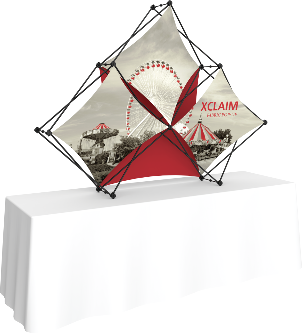 Xclaim 8ft Tabletop 3 Quad Pyramid Fabric Popup Display Kit 02